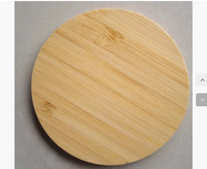 Square wooden bamboo 5W Qi wireless charger on a desk