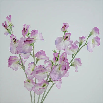 Artificial silk pea flower single stem in pink, purple, red, or white colours measuring 40cm height