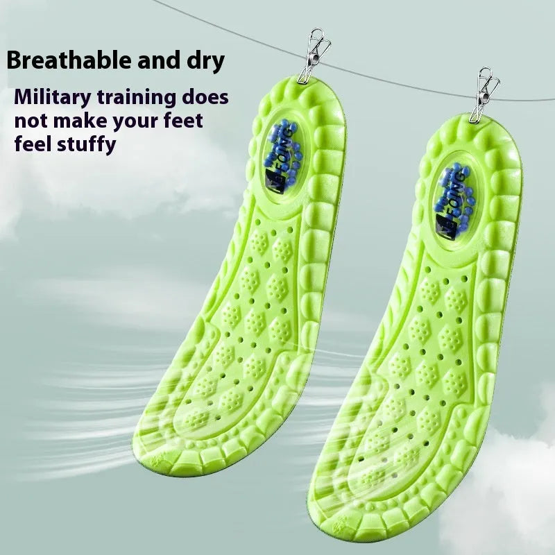 Green PU air cushion sports insoles with argy wormwood for shock absorption and sweat management