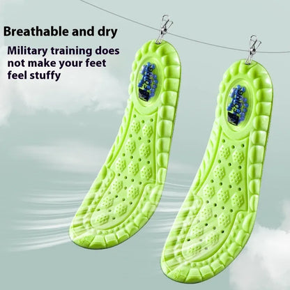 Green PU air cushion sports insoles with argy wormwood for shock absorption and sweat management