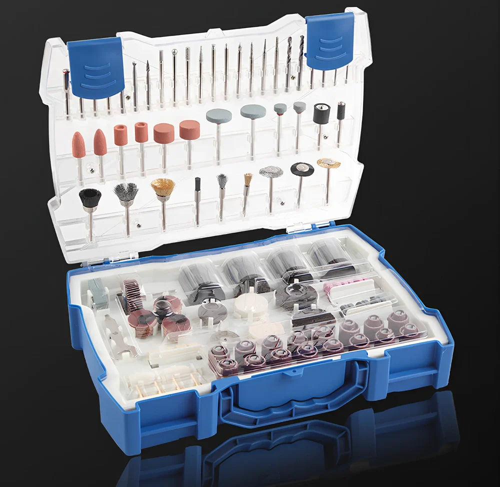 365-piece electric grinder accessory set with cutting discs, grinding wheels, and mounting components