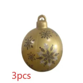 Large 60cm inflatable PVC Christmas decoration ball in bright colours for outdoor garden or tree display.