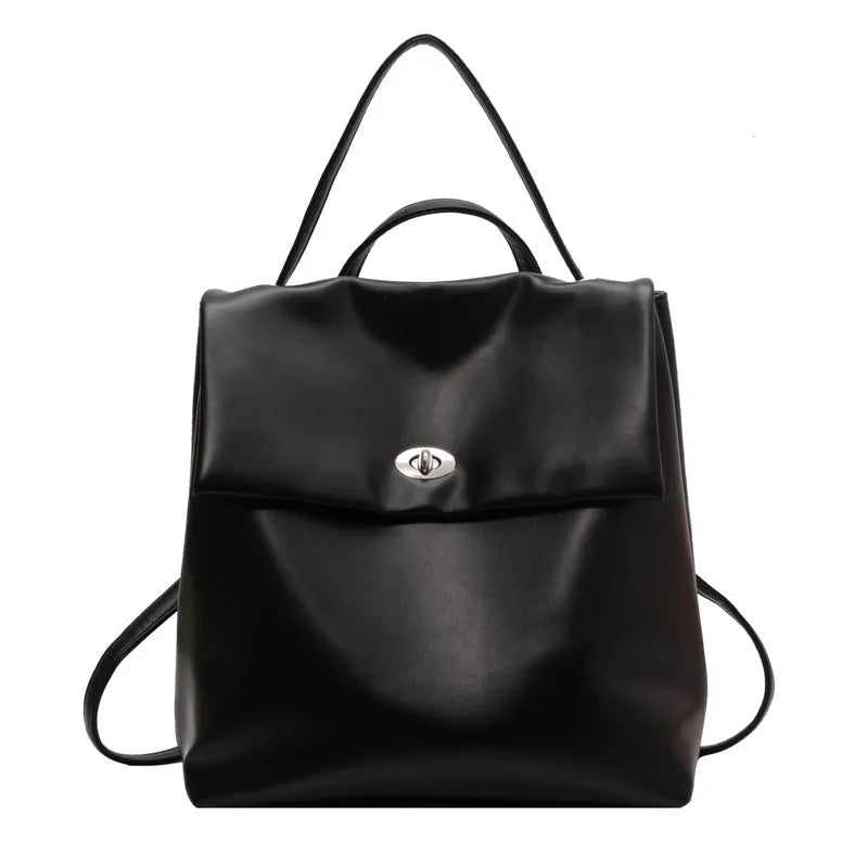 Retro large capacity women's backpack in PU with diamond grid and chain detail, free size, available in beige, black, silver, and brown
