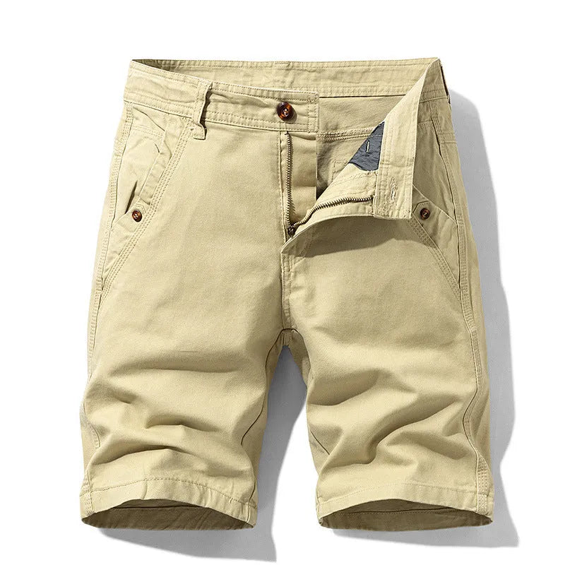 Cotton casual overalls pants in straight leg style with zipper fly front.