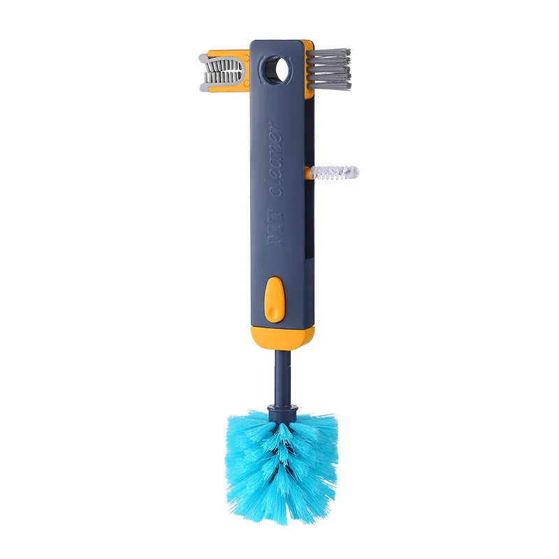 Blue and grey 4-in-1 multifunctional cup cleaning brush set with silicone and wire tools.
