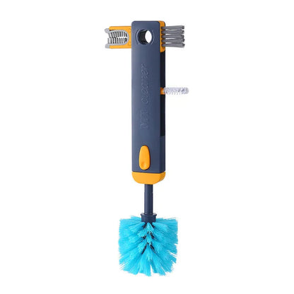 Blue and grey 4-in-1 multifunctional cup cleaning brush set with silicone and wire tools.
