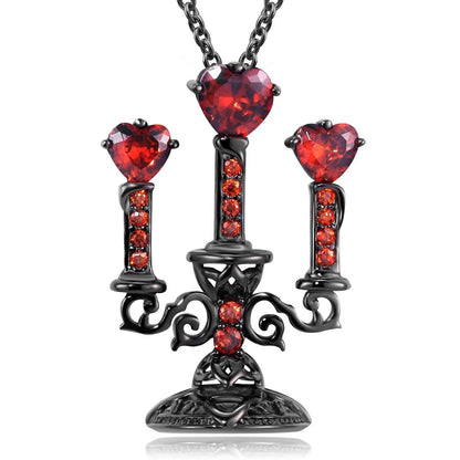 Women's zinc alloy Gothic clavicle chain with a hollow retro candlestick pendant on a cross link chain.