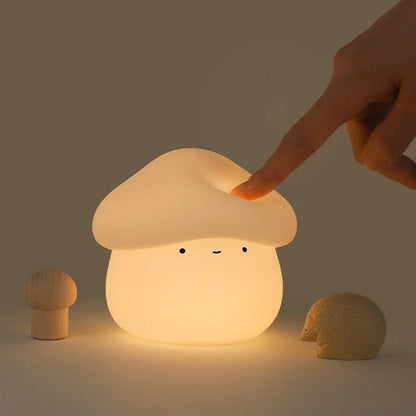 Adorable mushroom-shaped night light with warm yellow glow, perfect for children's bedrooms