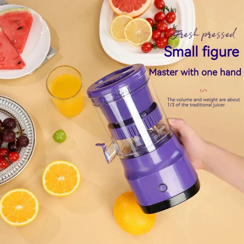 Electric citrus juicer with rechargeable battery, versatile for lemons, limes, oranges, and grapefruits