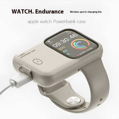 Apple Watch Ultra portable wireless power bank charging case in brown, midnight blue, or starlight.