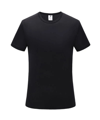 Men's slim fit quick-drying short sleeve t-shirt in a solid colour on a hanger.