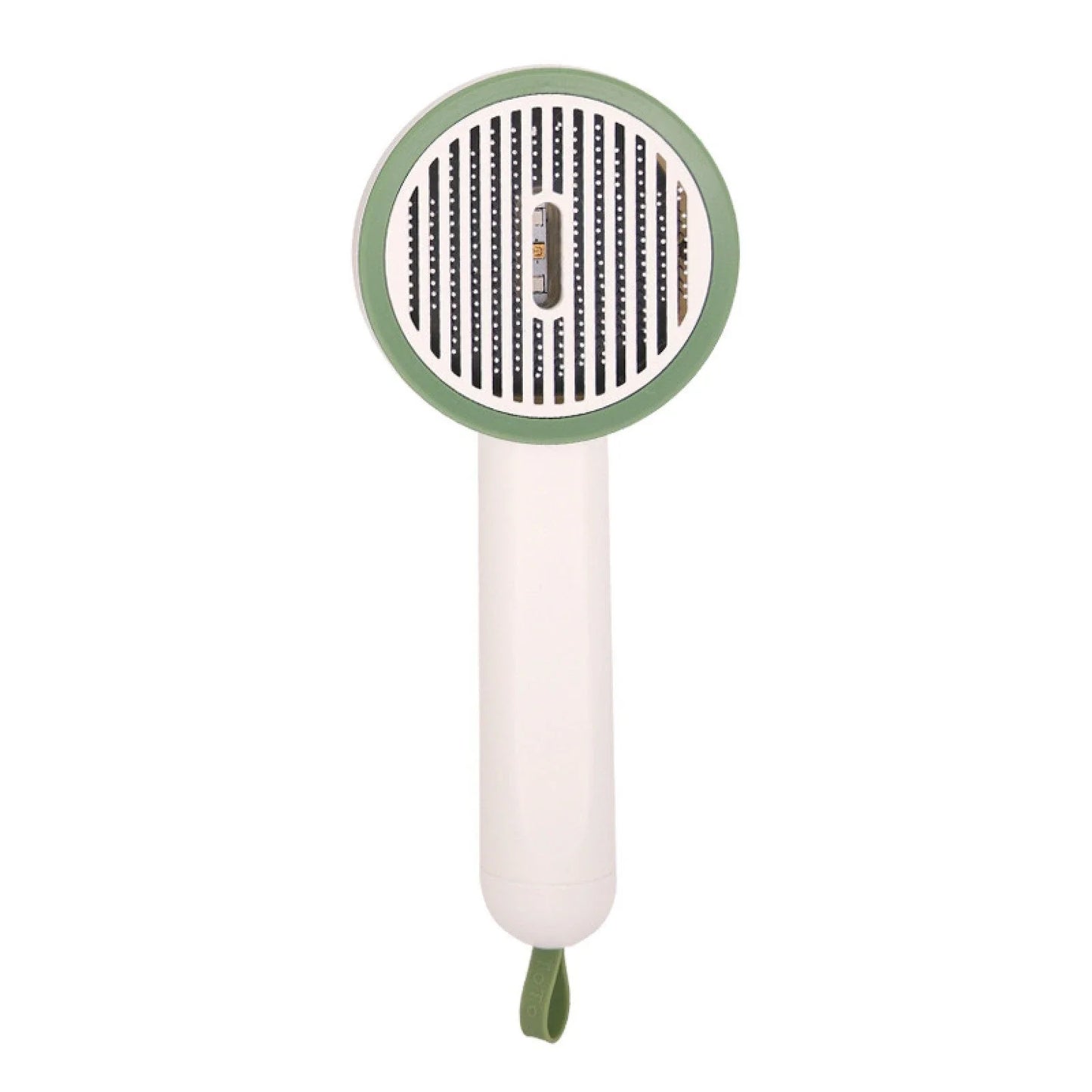 Rechargeable pet grooming brush with UV sterilization, automatic hair removal, and ergonomic floating comb design
