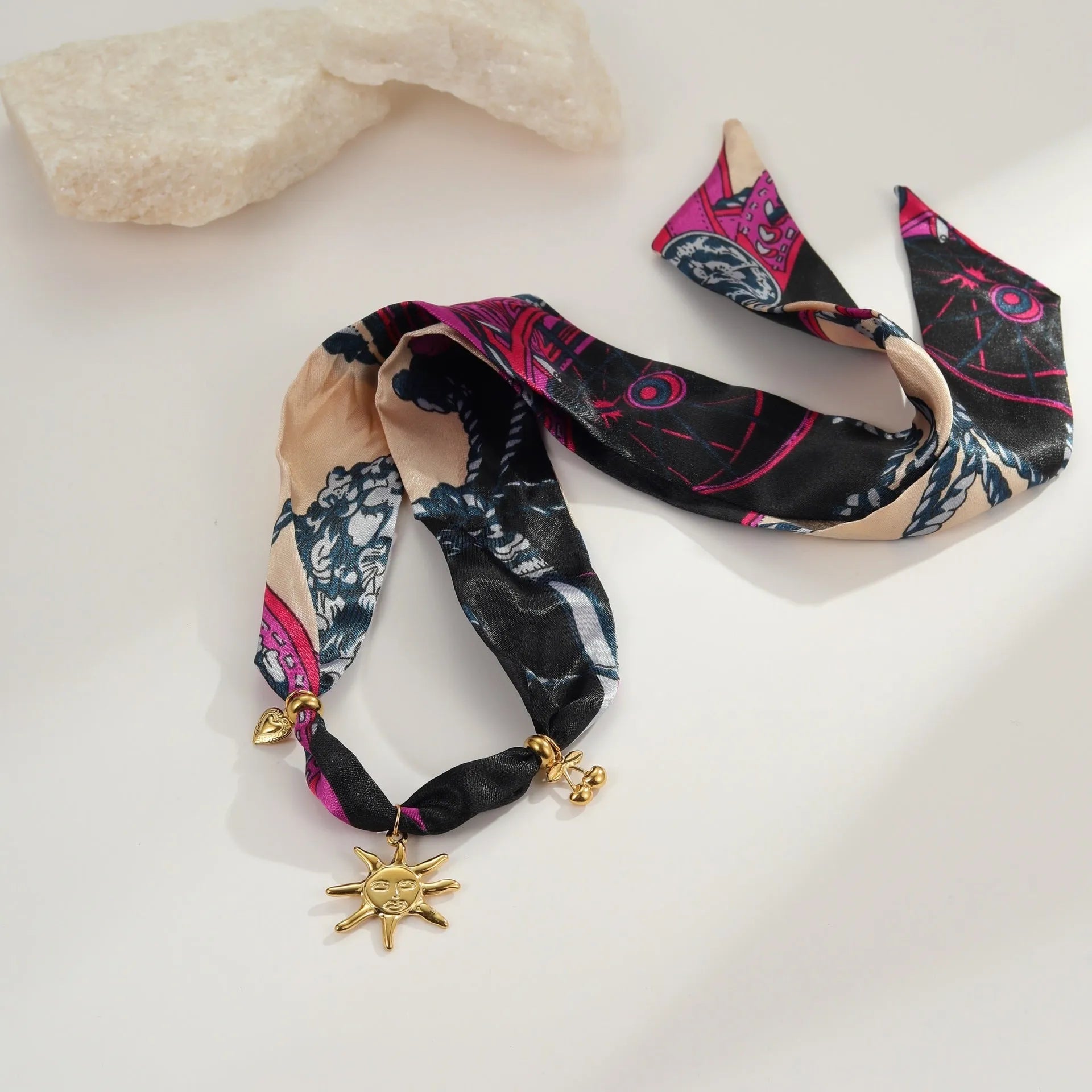 Stainless steel geometric sun pendant necklace on adjustable 41-50cm chain, autumn winter scarf series