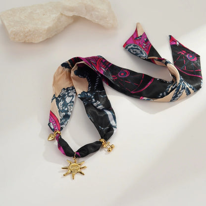 Stainless steel geometric sun pendant necklace on adjustable 41-50cm chain, autumn winter scarf series