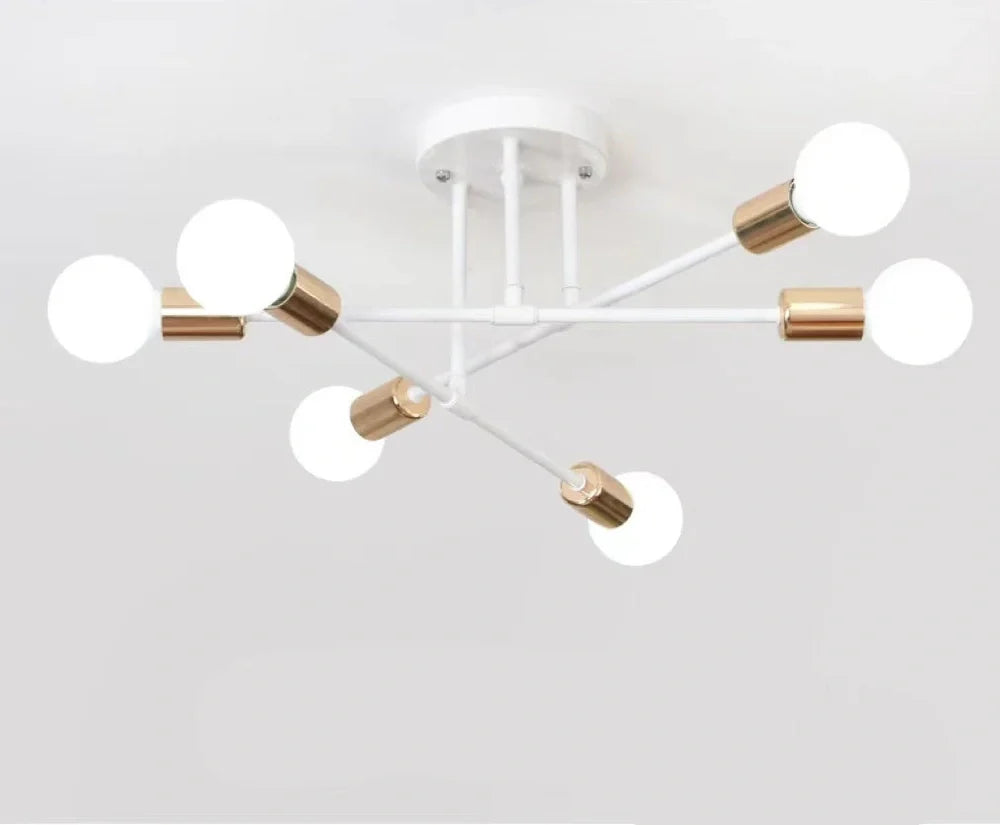 Industrial wind iron art ceiling light with 6 LED heads, 700mm diameter, European design in black, gold, or white
