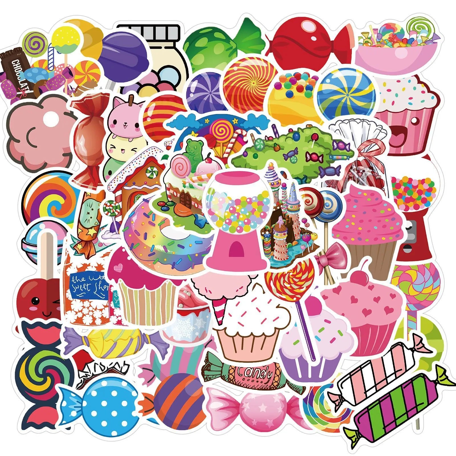 Candy series graffiti colour sticker pack with 50 colourful cartoon adhesive stickers