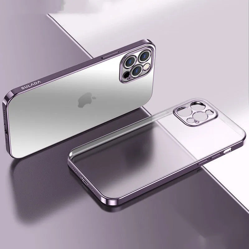 Square frame clear matte silicone iPhone case for iPhone 13 shown in blue colour