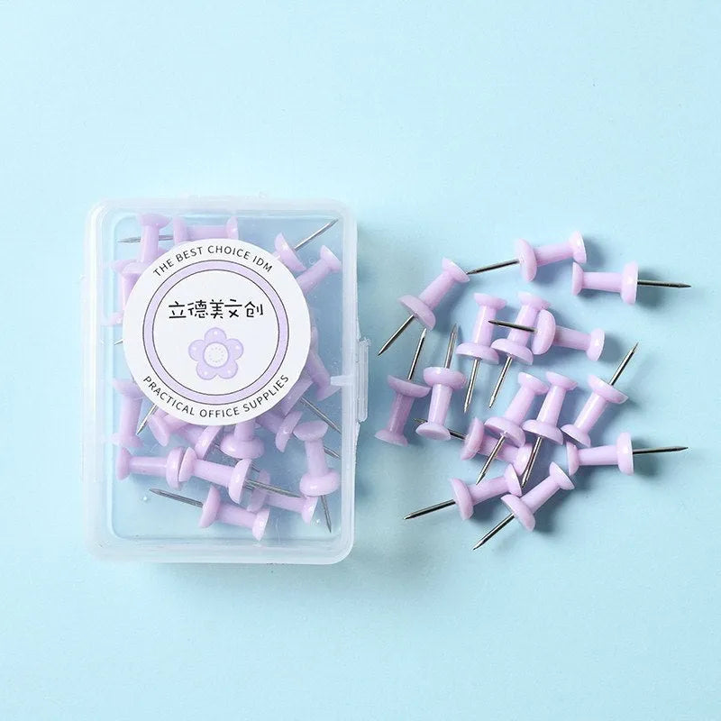 Plastic push pins in macaron colours - large and small sizes in boxed packaging