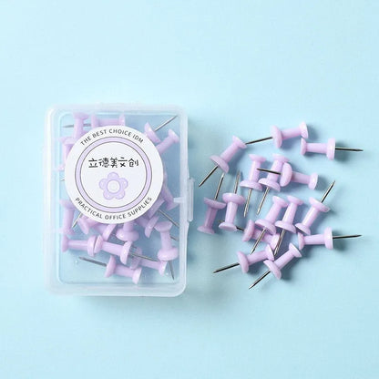 Plastic push pins in macaron colours - large and small sizes in boxed packaging