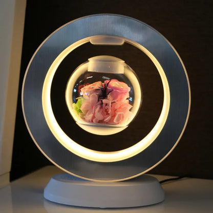 Magnetic levitation eternal rose lamp with rotating 15cm flower sphere above white base