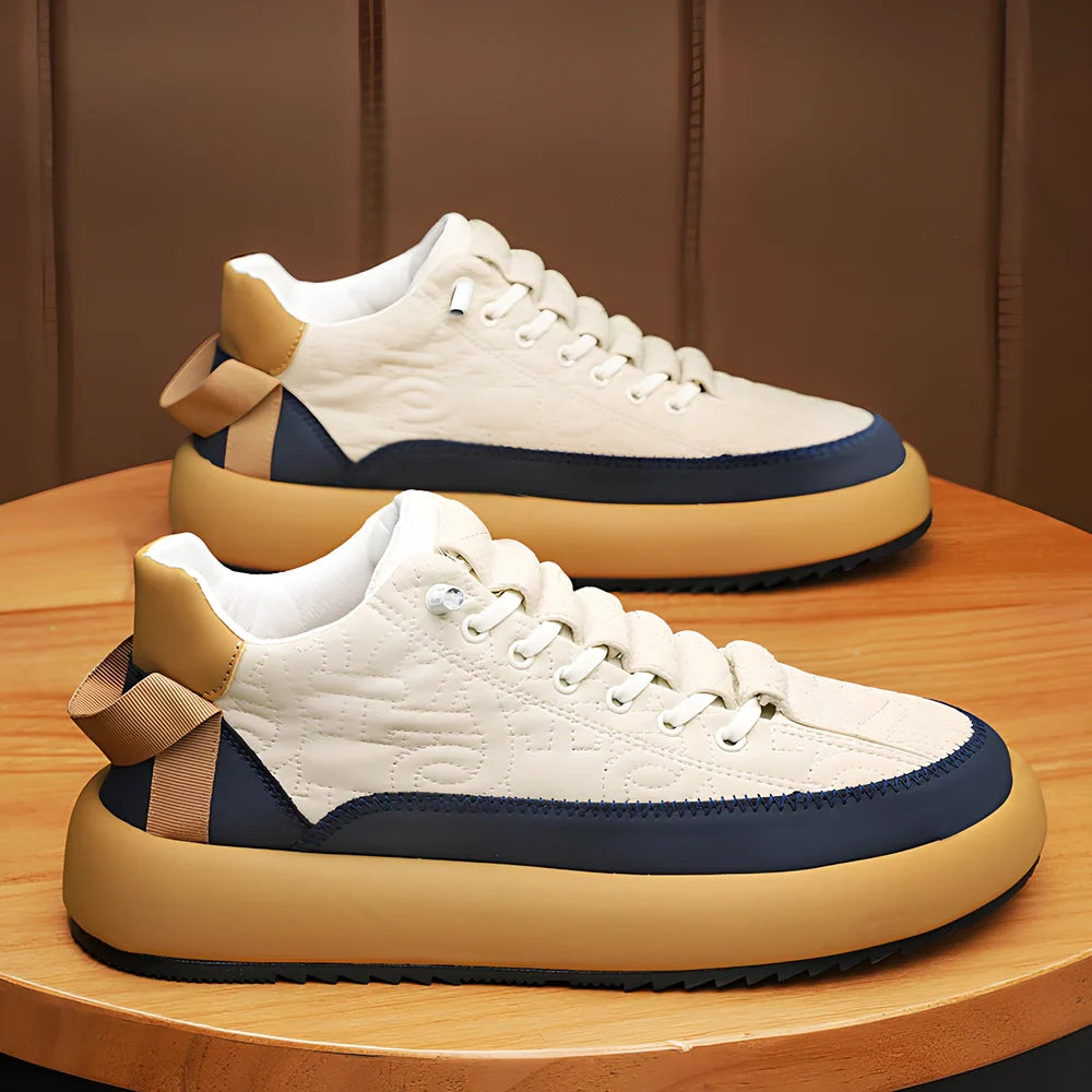 Men's black elastic band sports shoes with 3-5cm thick sole and round toe design
