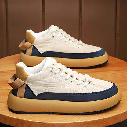 Men's black elastic band sports shoes with 3-5cm thick sole and round toe design