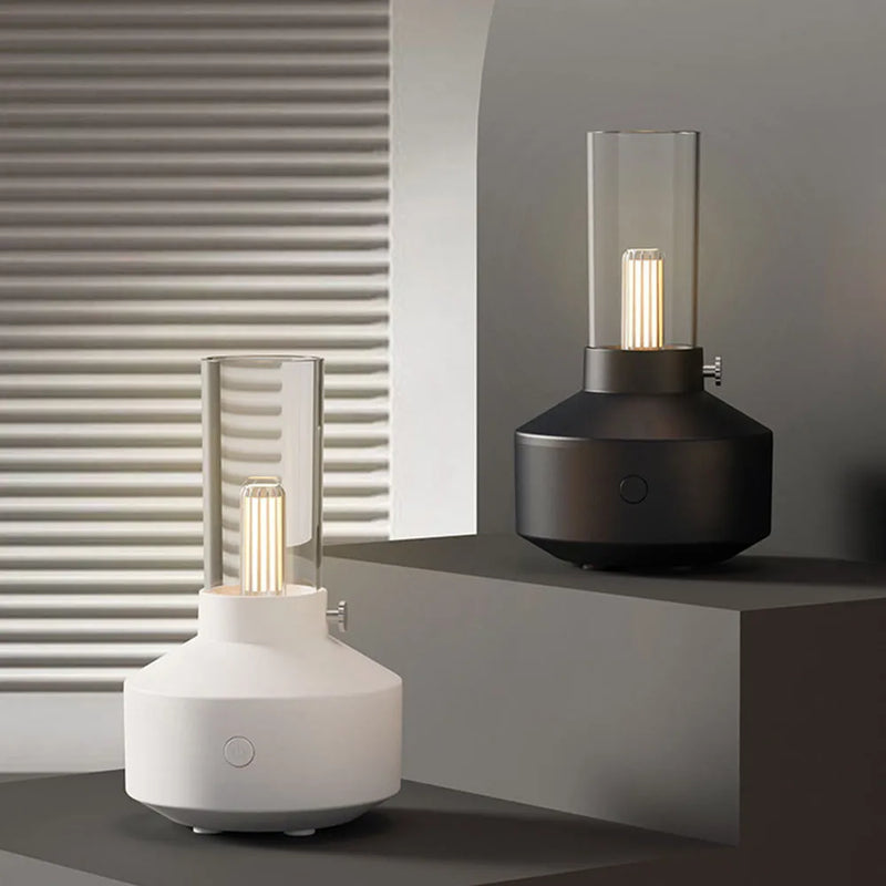 Ultrasonic Humidifier Retro 150ml Aroma Diffuser with Candlelight Night Light for Home Office Essential Oil Use, 5V USB Powered, Black or White