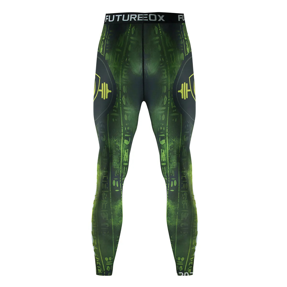 Man wearing a slim-fit, long-sleeved printed ZF016 sports suit for running and fitness.