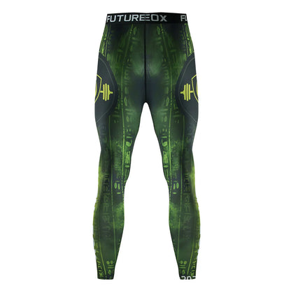 Man wearing a slim-fit, long-sleeved printed ZF016 sports suit for running and fitness.