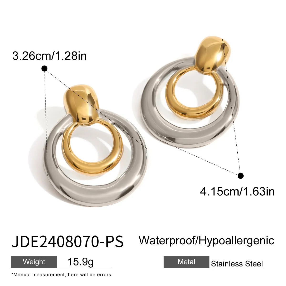 Round double layer hollow stud earrings with 18K gold electroplating on titanium steel, 12mm diameter