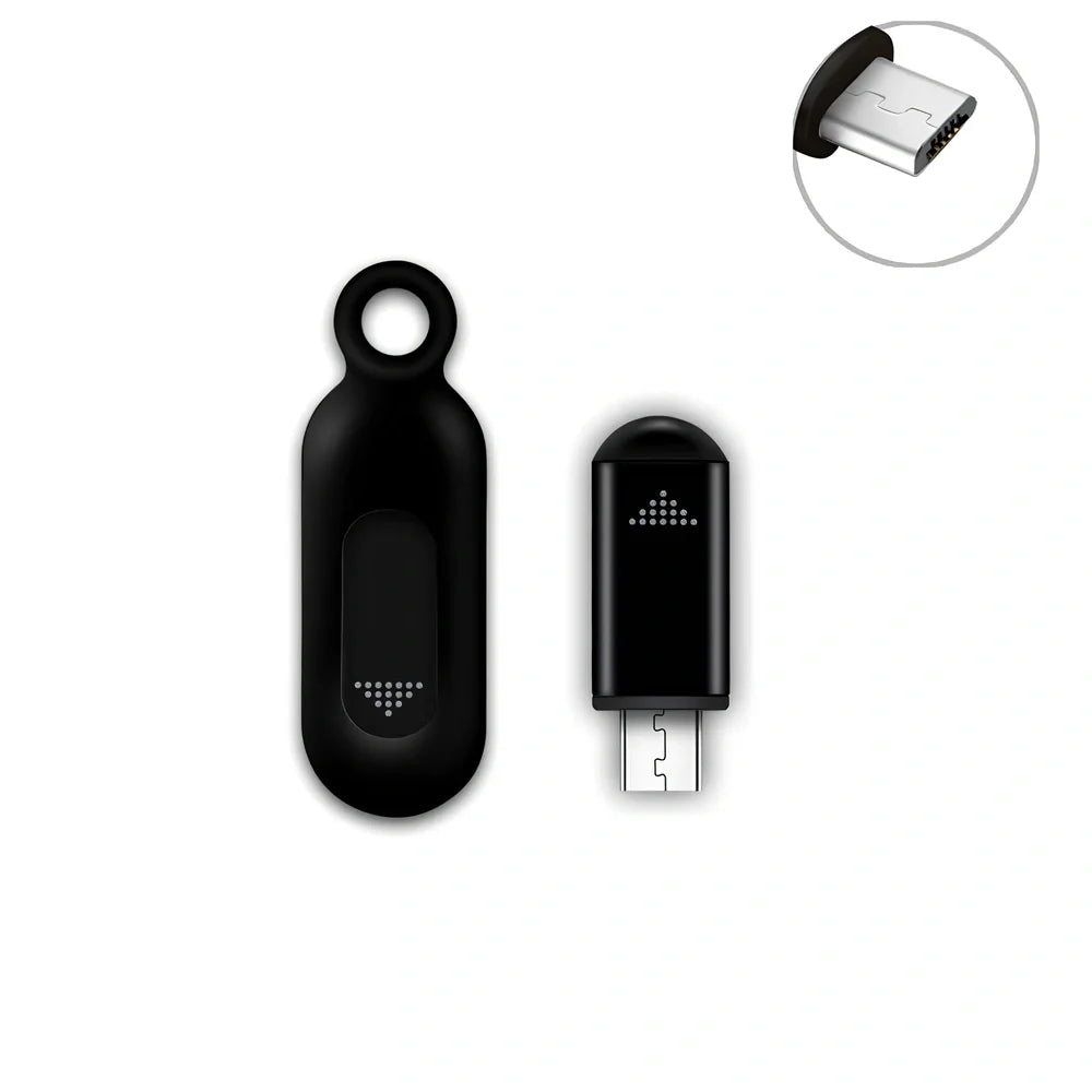 Black mobile phone infrared remote control learning device measuring 42mm by 14mm by 8mm with smartphone connection