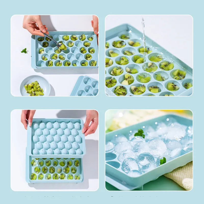 Sky blue and pink 3D round ice moulds creating spherical ice balls for drinks