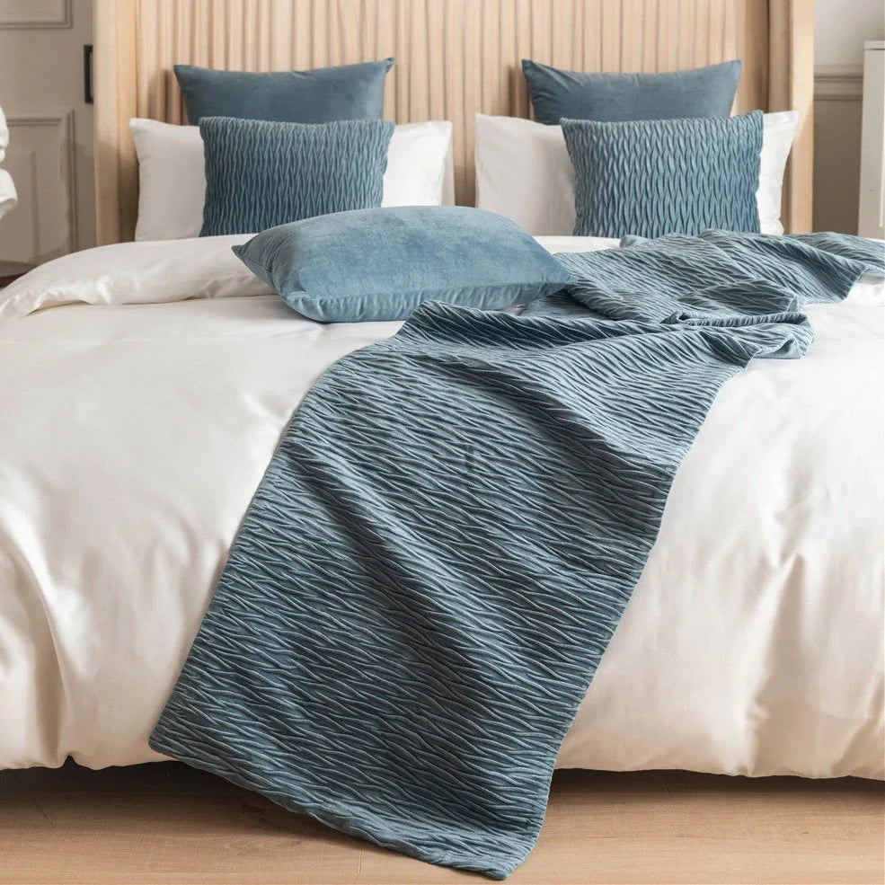 Pure cotton bed flag with texture pillow cover in various colours and UK bed sizes
