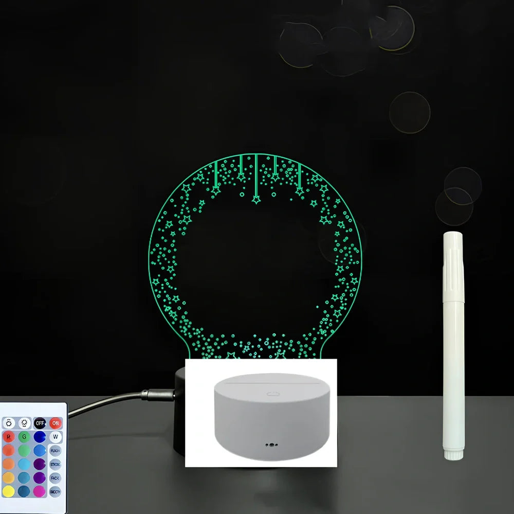 3D acrylic LED message board on black ABS base, 96cm x 40cm, with touch colourful lights and stylus
