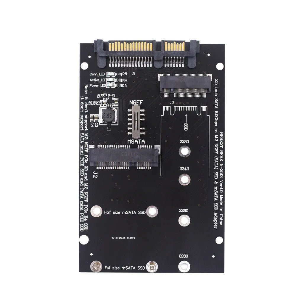 SATA3 to M.2 NGFF mSATA SSD conversion adapter board measuring 50mm x 30mm with gold connectors
