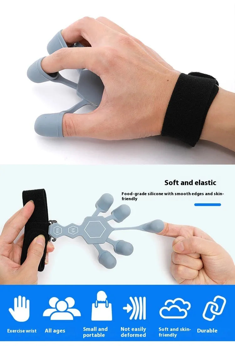 Black and grey silicone 5-finger rehabilitation hand trainer for adult fitness and strength training