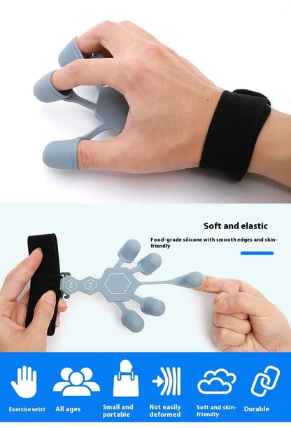 Black and grey silicone 5-finger rehabilitation hand trainer for adult fitness and strength training