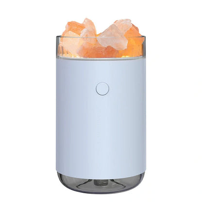 Crystal Salt Stone Air Humidifier with Aromatherapy and LED Lamp on desk