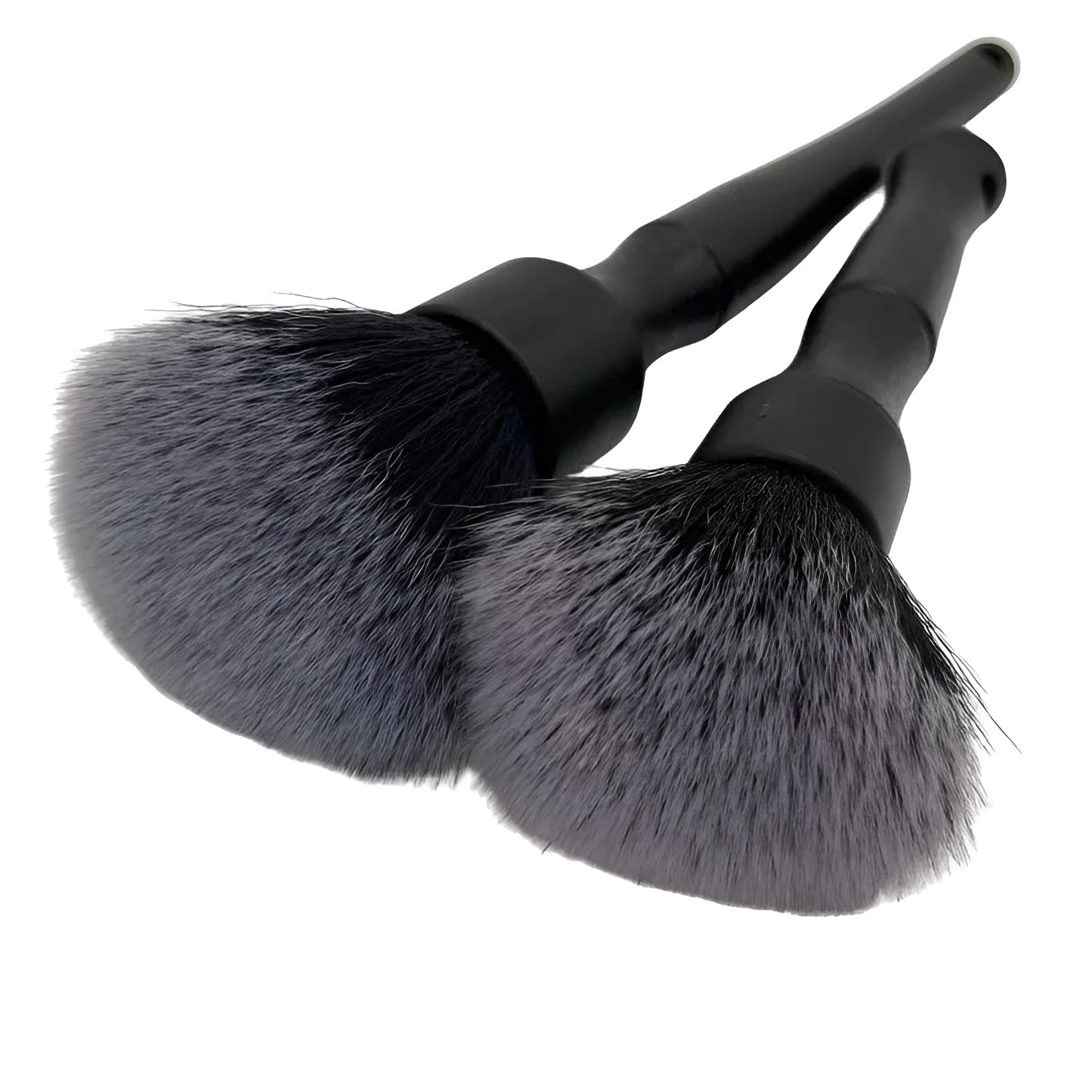 Black car detailing brush with soft pig hair bristles and PP plastic handle.