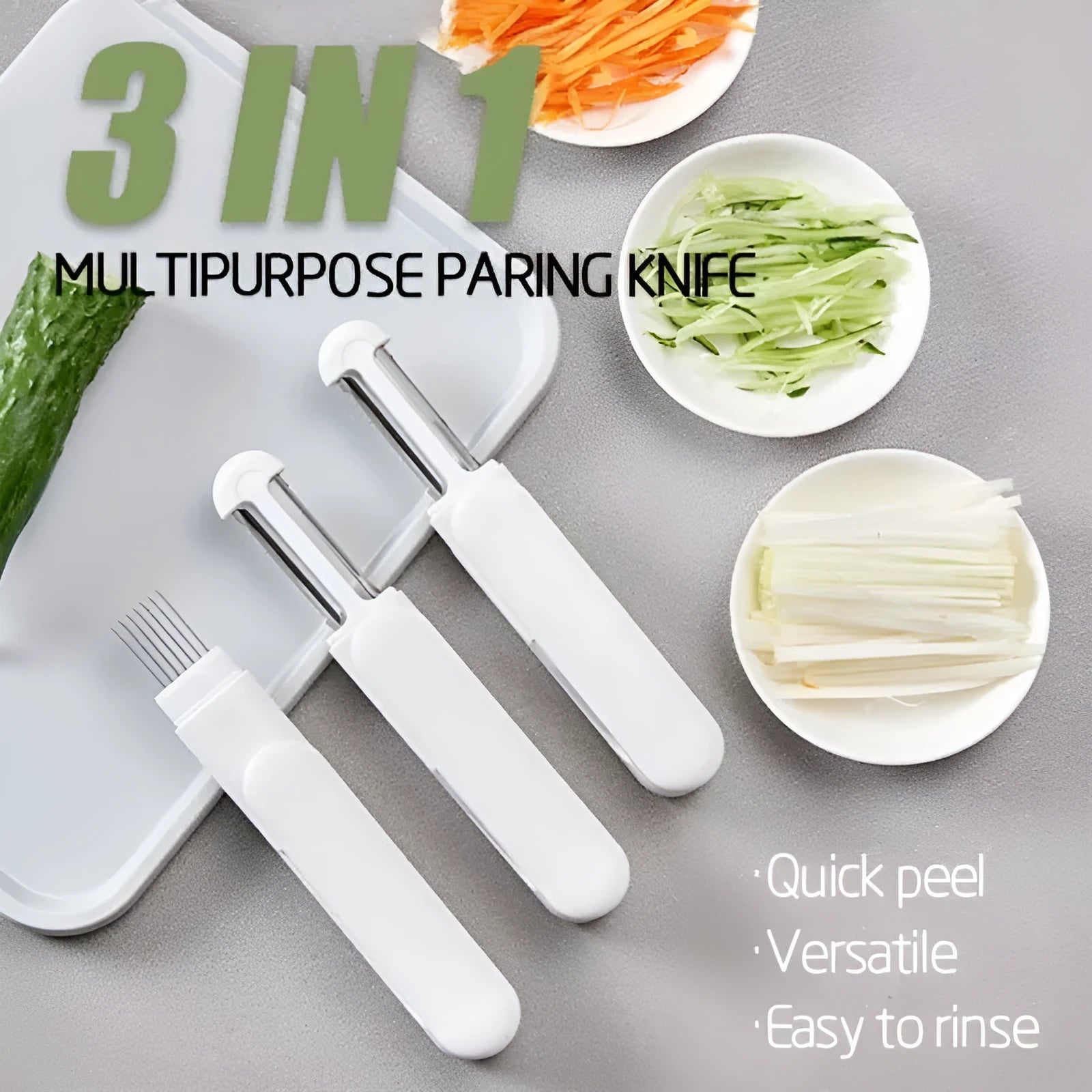 White multifunctional rotary kitchen peeler with stainless steel blade and ergonomic PP handle.