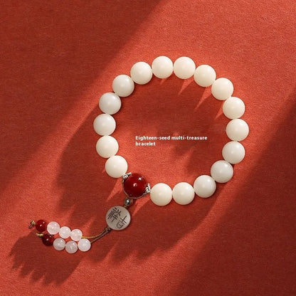 National style Bodhi couple bracelet with Ruyi elements and 10mm round beads