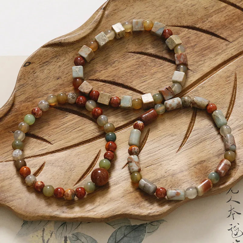 Human Fireworks natural Shoushan stone agate bracelet, hand-woven unisex geometric round design