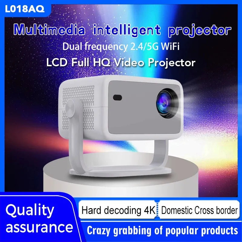 Full HD video projector with 1920x1080 resolution, 300 ANSI lumens brightness, plastic body, and power cord.