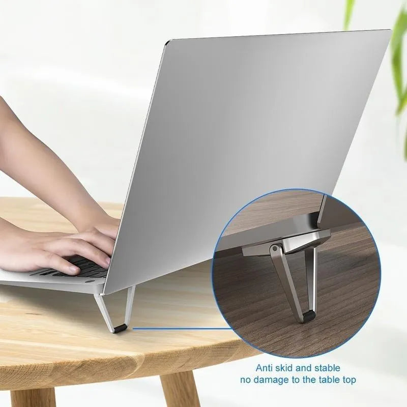 Aluminium alloy computer bracket foldable portable invisible laptop stand small bracket 4.8cm x 3.5cm folding wireless design includes 2 brackets and 3M glue for silver or white colour