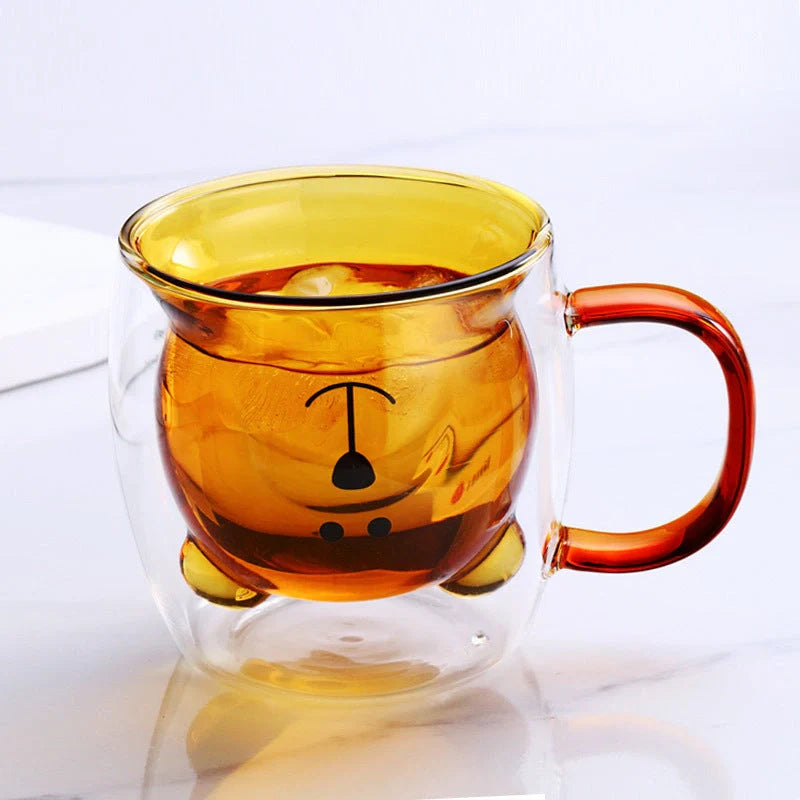 Creative Bear Double Coffee Milk Glass Cup for kids in four colours