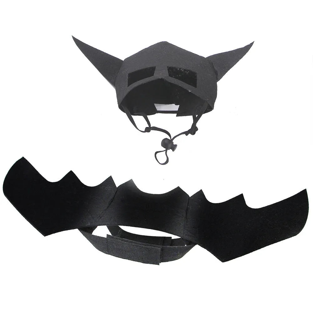 Halloween pet mask and bat wings corset in cloth, adjustable neck 25-35cm, sizes S M L