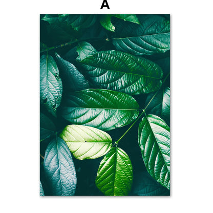 Frameless green plant canvas painting showing botanical pattern on chemical fibre canvas material