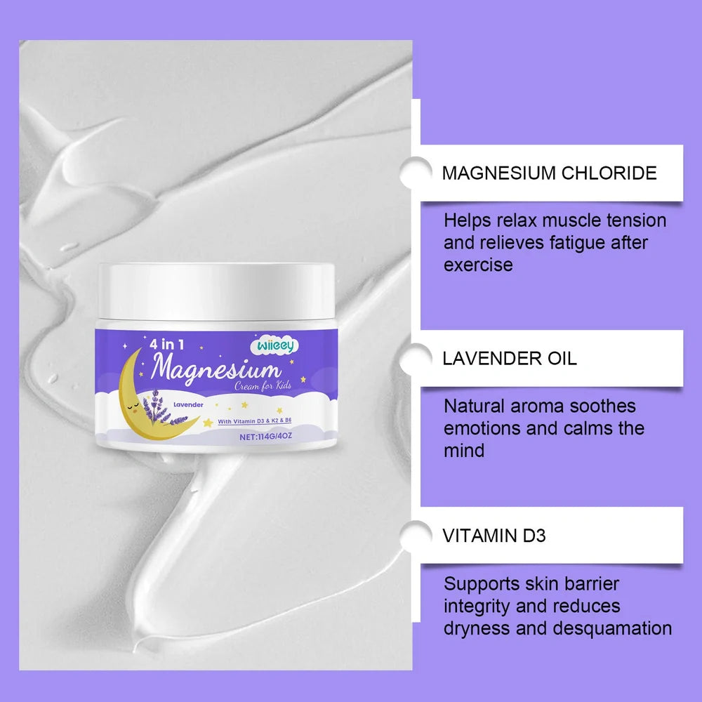 114g tube of children's magnesium cream with vitamins D3 and K2 for topical application