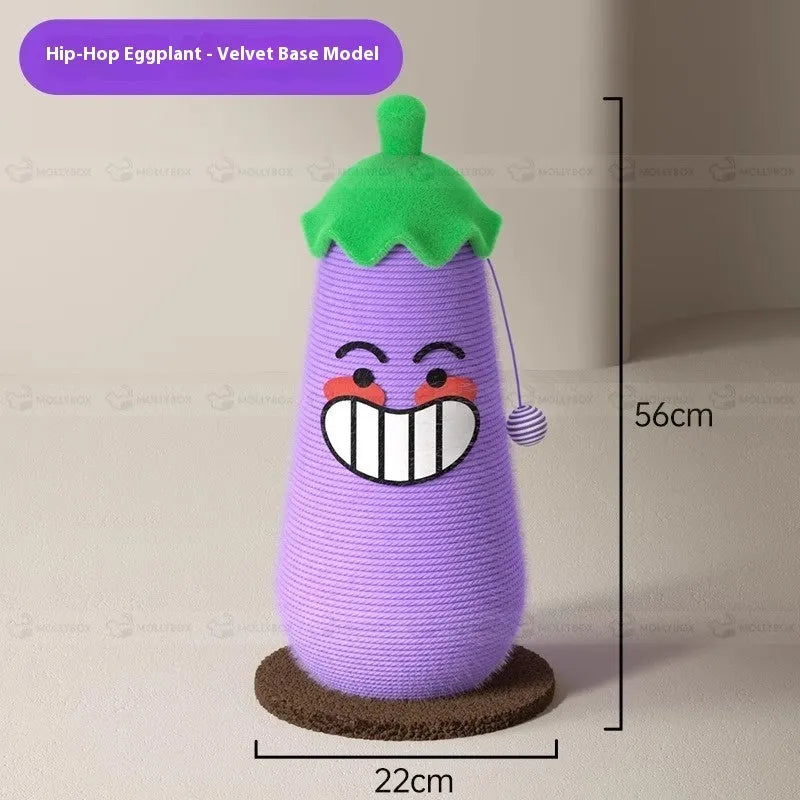 Wooden cat scratch board toy with blue and purple hip hop eggplant print cloth bag wrapper