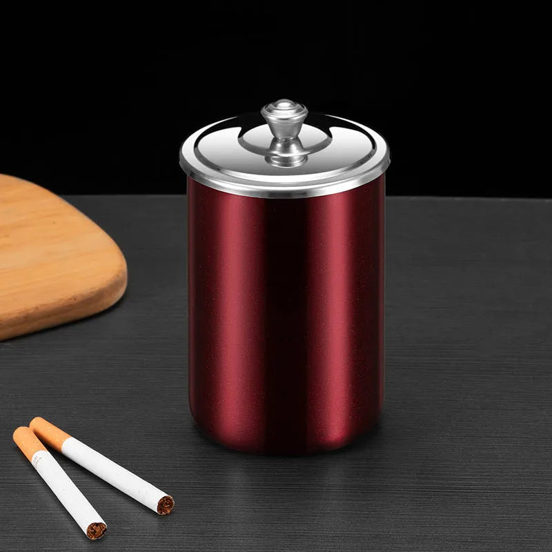 Stainless steel fly ash ashtray with cover, funnel, and smoke button in multiple colours